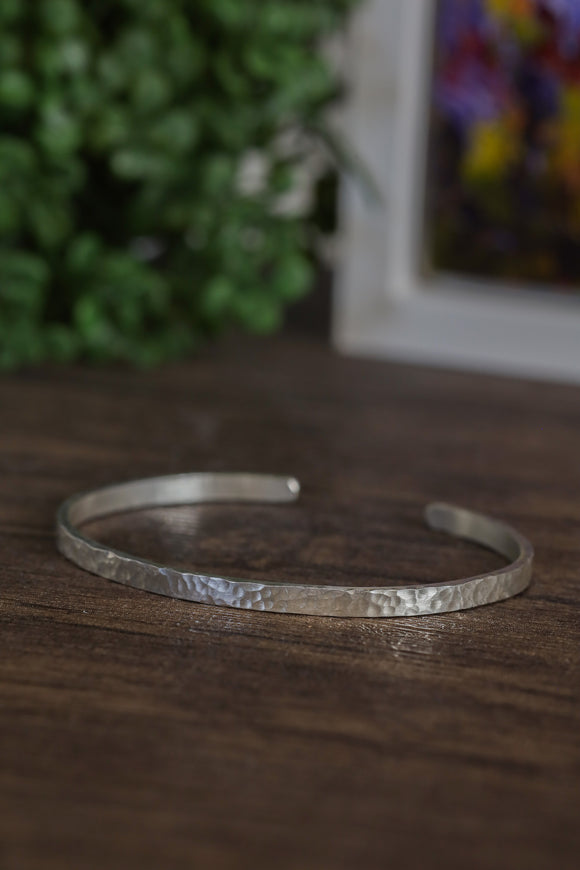 Hannah Cuff, Sterling Silver Simple Cuff, Hammered, Brushed Finish