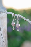 Peach Moonstone and Silver Disk Dangle Earrings