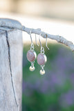 Peach Moonstone and Silver Disk Dangle Earrings