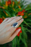 Black and Gray Stripe Stone Ring - Size 7