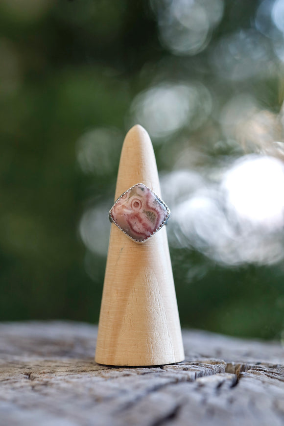 Square Rhodochrosite Ring - Size 8