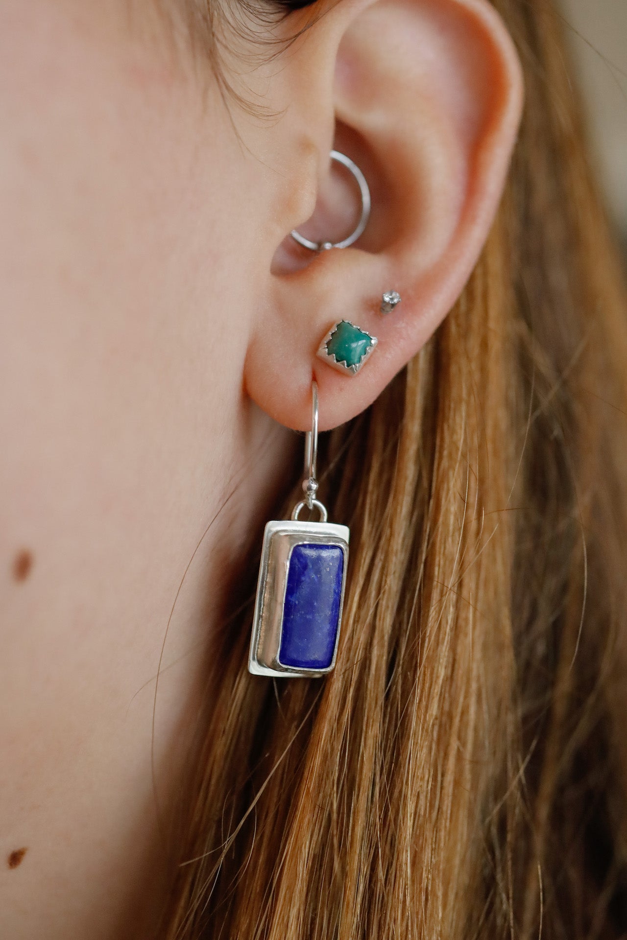 Square Turquoise Stud Earrings Small N Simple Jewelry